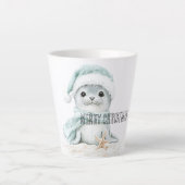 Blauw Wit Santa Hat Sjaal Seal Kerstmis Latte Mok (Voorkant)