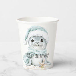 Blauw Wit Santa Hat Sjaal Seal Kerstmis Papieren Bekers