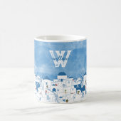 Blauw-wit Santorini Griekenland Monogram Koffiemok (Center)