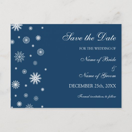 Blauw Wit Save the Date Winter Wedding Briefkaart (Voorkant)