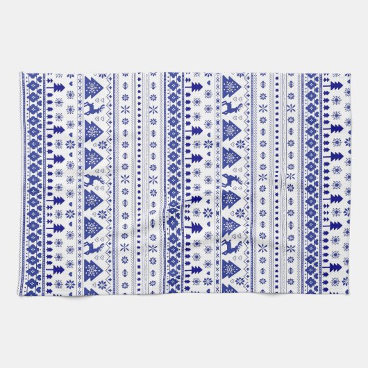 Blauw-wit Scandinavische Kerst Theedoek (Horizontaal)