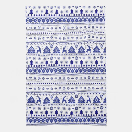 Blauw-wit Scandinavische Kerst Theedoek (Verticaal)