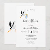 Blauw wit schattig baby shower kaart (Voorkant / Achterkant)