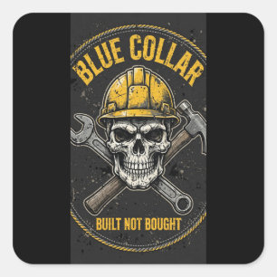 Blauw-wit schedel Sticker Gebouwd Niet Gekocht