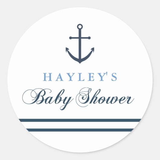 Blauw & Wit Scheepvaart Thema Baby Shower Sticker (Voorkant)