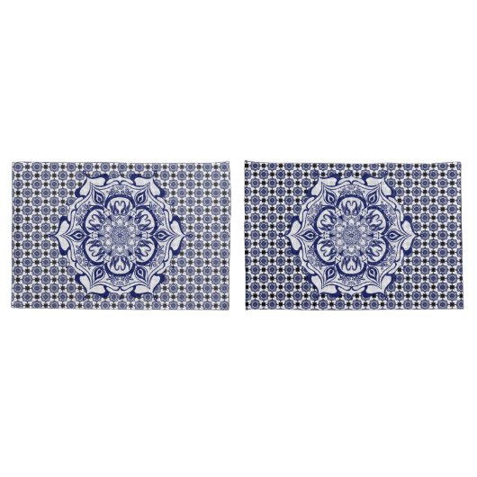 Blauw & Wit schepsel mandala Kussensloop (Achterkant-Set)