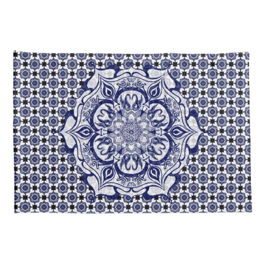 Blauw & Wit schepsel mandala Kussensloop (Achterkant-Rechts)