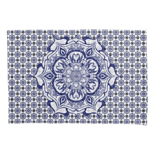 Blauw & Wit schepsel mandala Kussensloop (Voorkant-Links)