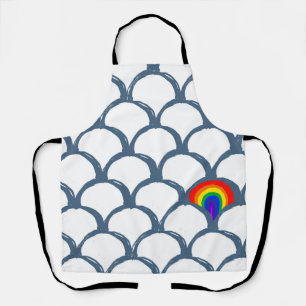 Blauw & Wit Schets Scallop Patroon & Regenboog Schort