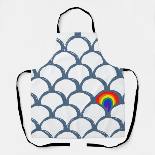 Blauw & Wit Schets Scallop Patroon & Regenboog Schort (Voorkant)