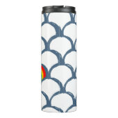 Blauw & Wit Schets Scallop Patroon & Regenboog Thermosbeker (Achterkant)
