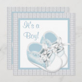 Blauw Wit Schoenen Blauw Kant Baby Boy Douche Kaart (Voorkant / Achterkant)