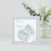 Blauw Wit Schoenen Blauw Kant Baby Boy Douche Kaart (Staand voorkant)