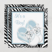 Blauw Wit Schoenen Blauw Zebra Baby Boy Shower Kaart (Voorkant / Achterkant)