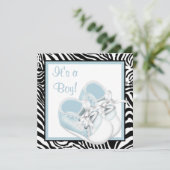 Blauw Wit Schoenen Blauw Zebra Baby Boy Shower Kaart (Staand voorkant)