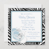 Blauw Wit Schoenen Blauw Zebra Baby Boy Shower Kaart (Achterkant)