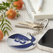blauw wit school club team kleuren basketbal sleutelhanger (Voorkant Rechts)
