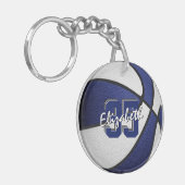 blauw wit school club team kleuren basketbal sleutelhanger (Voorkant Links)
