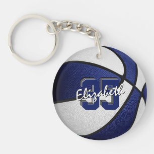 blauw wit school club team kleuren basketbal sleutelhanger