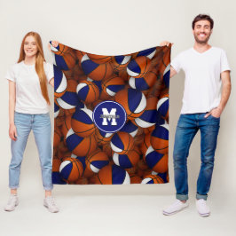 blauw wit school team kleuren basketbal patroon fleece deken