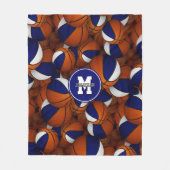 blauw wit school team kleuren basketbal patroon fleece deken (Voorkant)