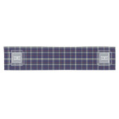 Blauw wit Schotse ruit Monogram Korte Tafelloper (Horizontaal)