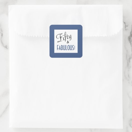 Blauw & Wit Script Fifty & FABULOUS Vierkante Sticker (Tas)