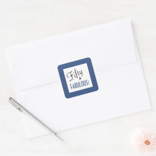 Blauw & Wit  Script Fifty & FABULOUS Vierkante Sticker