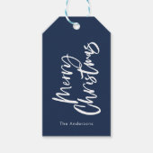 Blauw-wit script vrolijk kerstfeest cadeaulabel (Voorkant)