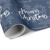 Blauw-wit script vrolijk kerstfeest cadeaupapier (Rol Hoek)