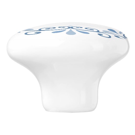 Blauw-wit scrollpatroon keramische knop (Zijkant)
