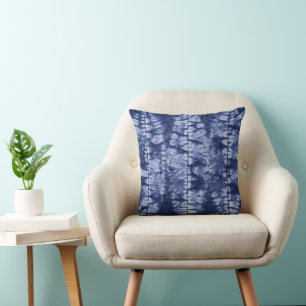 Blauw & Wit Shibori bladeren stropdas verf Kussen