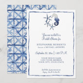 Blauw Wit Shibori Zeepaardje Starfish Beach Bridal Kaart (Voorkant / Achterkant)