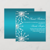 Blauw & Wit Shimmer Snowflake Verjaardag Uitnodige Kaart (Voorkant / Achterkant)