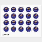 Blauw wit sinaasappel damast elegant ronde sticker (Vel)