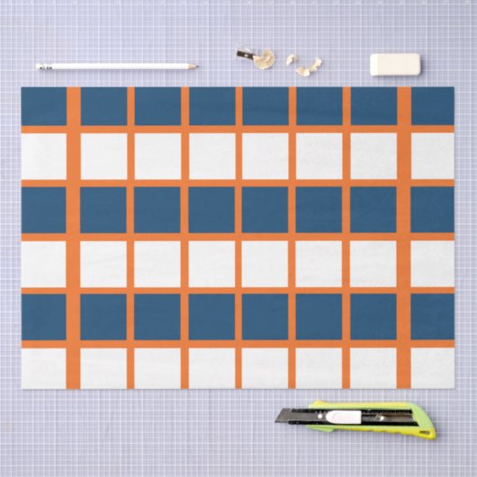 Blauw Wit Sinaasappel Geruite Pleinen Verjaardag Tissuepapier (Craft)