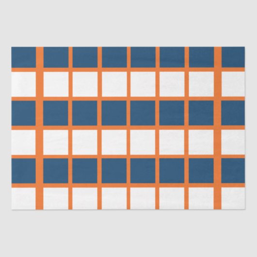 Blauw Wit Sinaasappel Geruite Pleinen Verjaardag Tissuepapier (Voorkant)