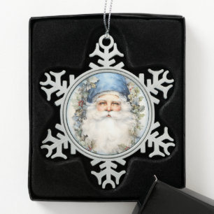Blauw-wit Sinterklaas Tin Sneeuwvlok Ornament