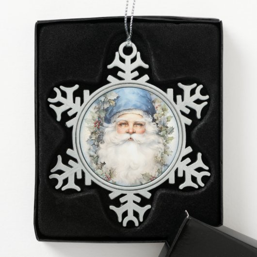 Blauw-wit Sinterklaas Tin Sneeuwvlok Ornament (Kistje)