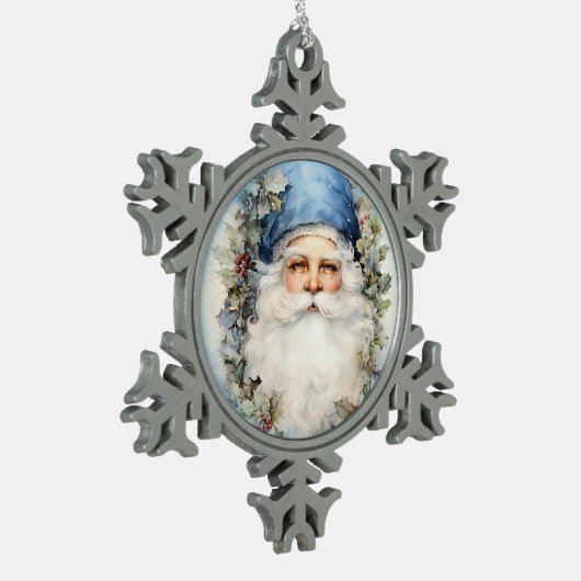 Blauw-wit Sinterklaas Tin Sneeuwvlok Ornament (Links)