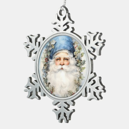 Blauw-wit Sinterklaas Tin Sneeuwvlok Ornament (Rechts)