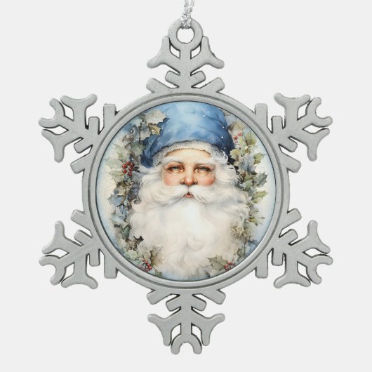 Blauw-wit Sinterklaas Tin Sneeuwvlok Ornament (Voorkant)