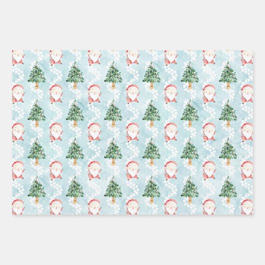 Blauw Wit Sneeuwman Sinterklaas Winter Polka Dots Inpakpapier Vel (Voorkant 3)