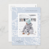 Blauw & Wit Sneeuwtakken Vakantie Foto Briefkaart (Voorkant / Achterkant)