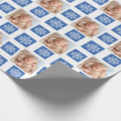 Blauw Wit Sneeuwvlok Foto Kerstvakantie Cadeaupapier (Hoek)