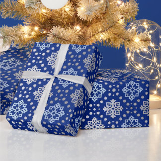 Blauw & Wit Sneeuwvlok Inpakpapier