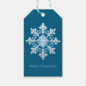 Blauw Wit Sneeuwvlok Kerstmis Cadeaulabel (Voorkant)