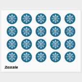 Blauw Wit Sneeuwvlok Kerstmis Ronde Sticker (Vel)