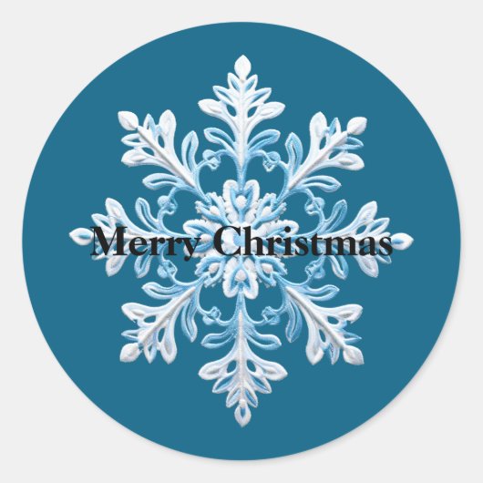 Blauw Wit Sneeuwvlok Kerstmis Ronde Sticker (Voorkant)