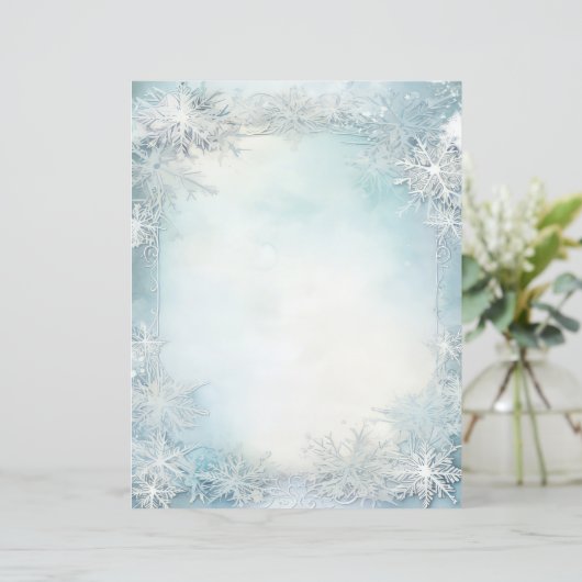 Blauw Wit Sneeuwvlok Scrapbook Journal Paper (Staand voorkant)